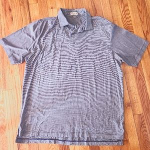 Peter Millar Nanoluxe Mens Golf Polo Shirt Navy Striped Short Sleeve Size XL EUC